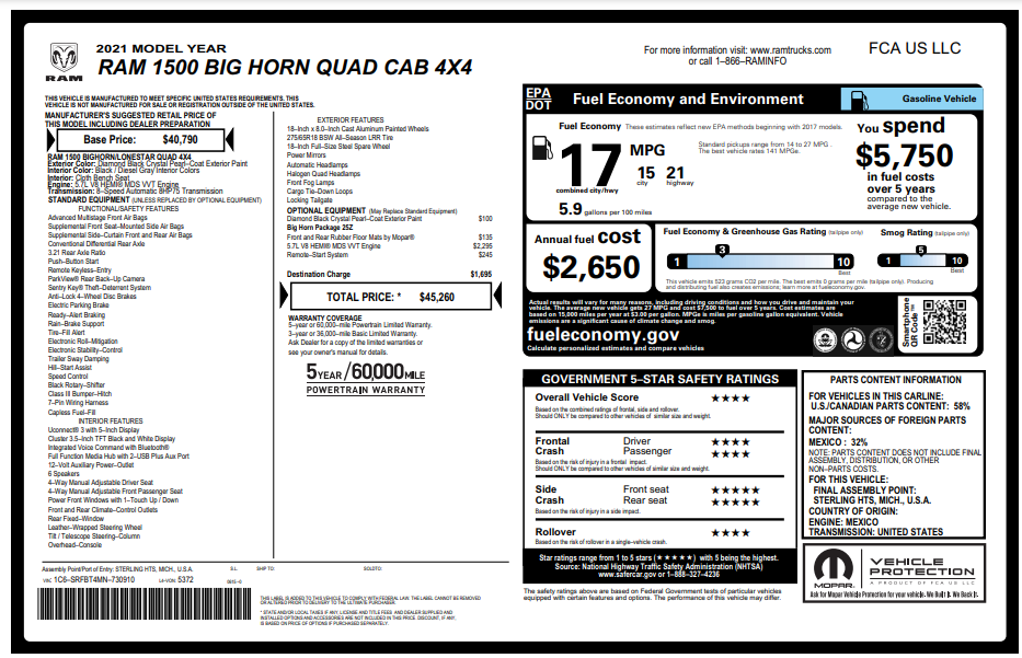 2021 RAM Ram 1500 Pickup Big Horn/Lone Star photo 3