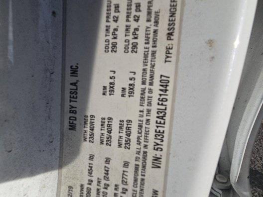 2020 TESLA MODEL 3 Standard Range